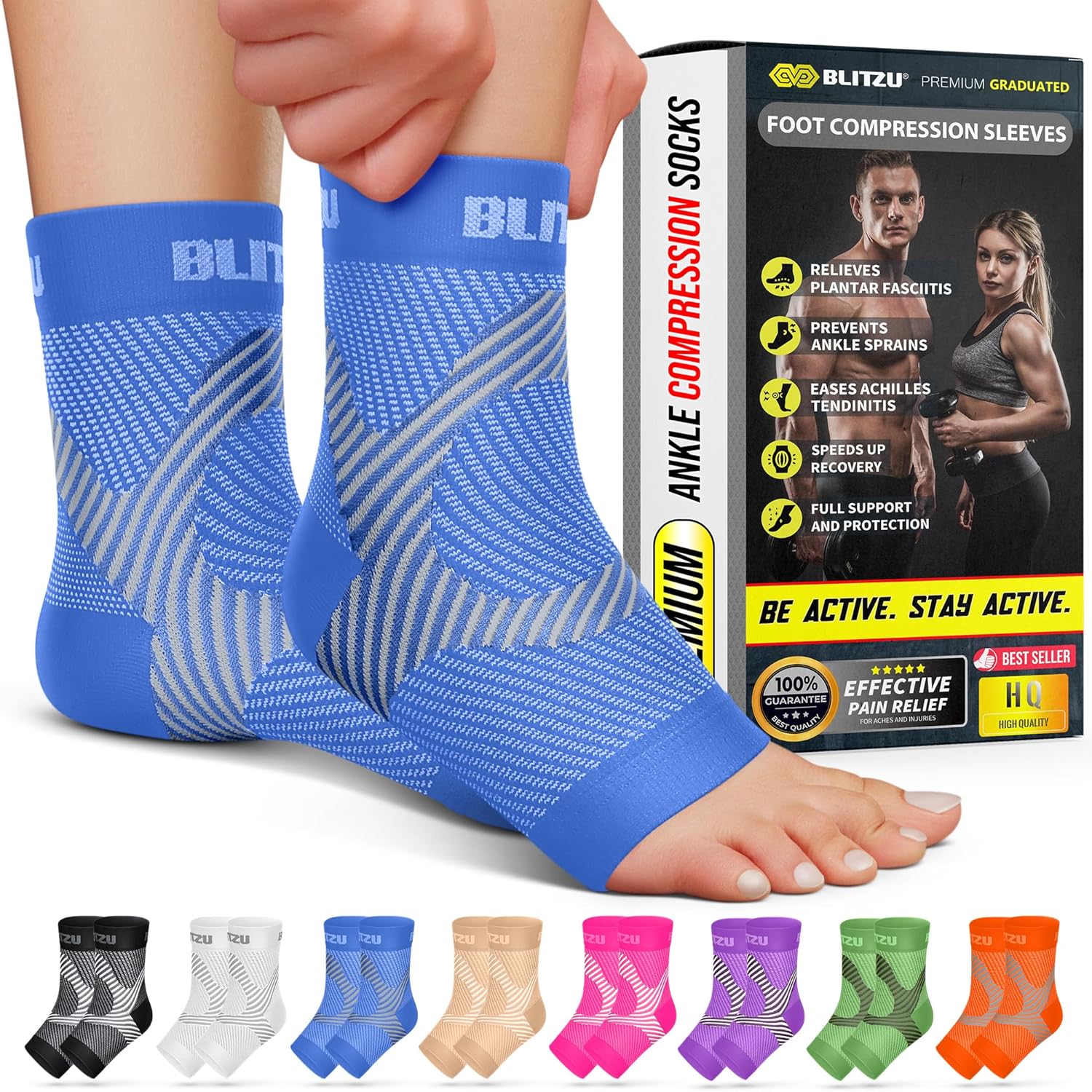 Buy now BLITZU Foot Compression Sleeve Plantar Fasciitis Relief Socks Women Ankle Sleeve Support Foot Support for Pain Compression Socks Black XXL Large X-Large (1 Pair) Blue at indiglob india