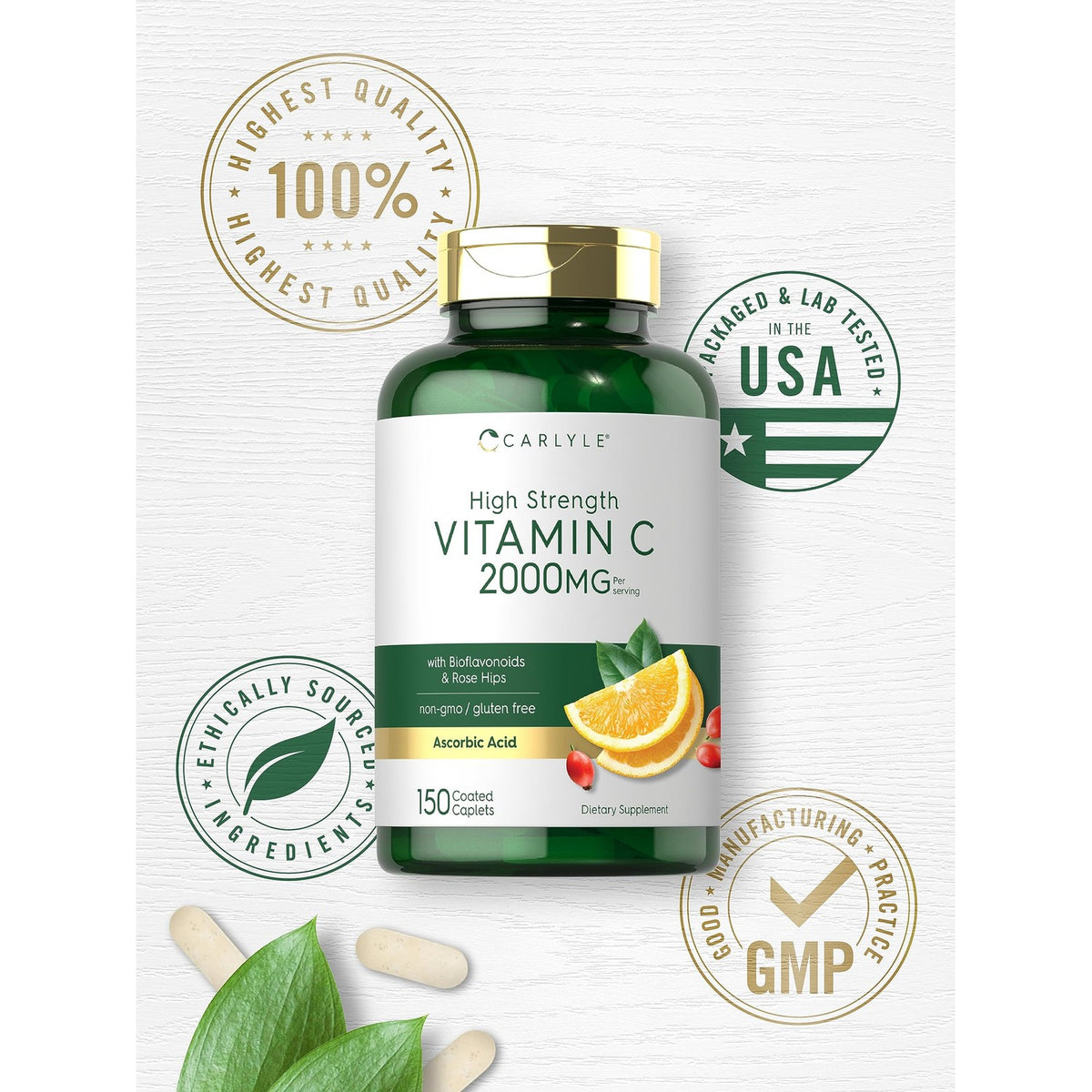 Carlyle Vitamin C 2000mg | with Rose Hips | 150 Caplets