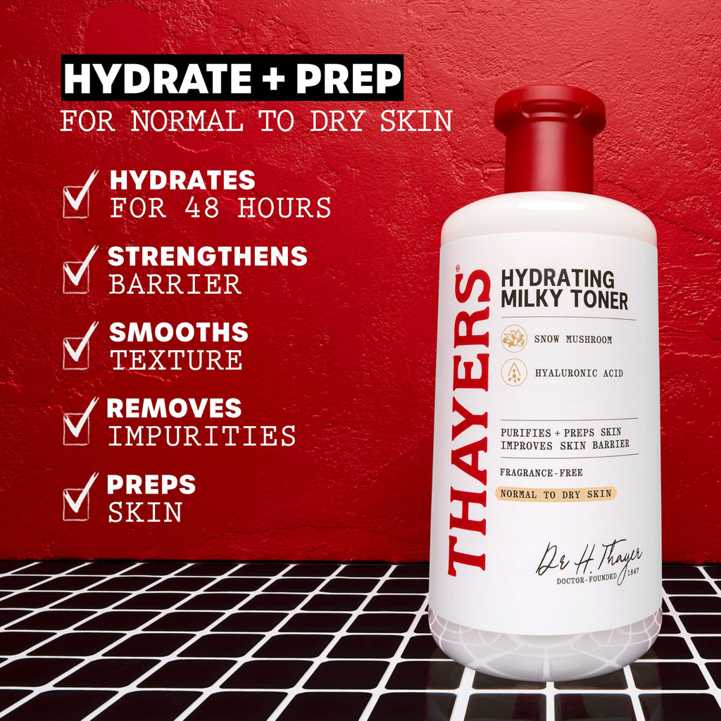 THAYERS Milky Face Toner Skin Care with Snow Mushroom Tremella and Hyaluronic Acid, Natural Gentle Facial Toner, for Dry and Sensitive Skin, 355mL