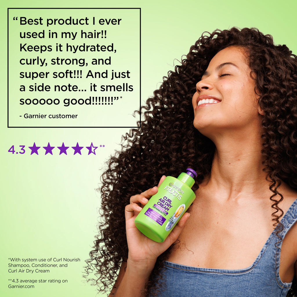 Garnier Fructis Curl Nourish Air Dry Cream XL Leave In Conditioner, Sulfate-Free Curl Defining Cream For Moisture and Frizz Control Waves, Curls, and Coils, Value Size, 16.9 Fl Oz