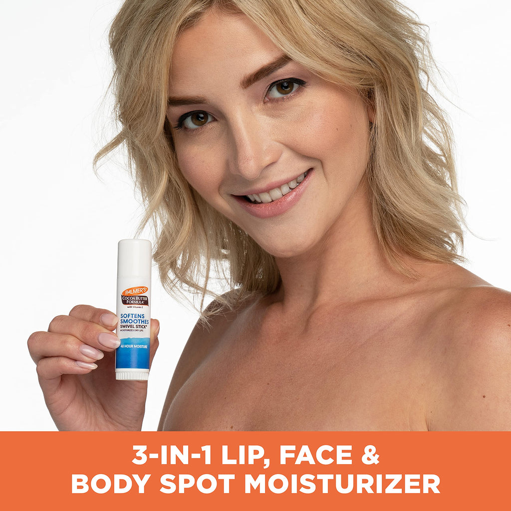 Palmer's Cocoa Butter Lip Balm & Face Body Moisturizer Sticks (Pack of 3) | Face and Body Swivel Stick with Vitamin E, Softens and Smooths, Suitable for Treating Dry Skin Patches, Scars, Marks