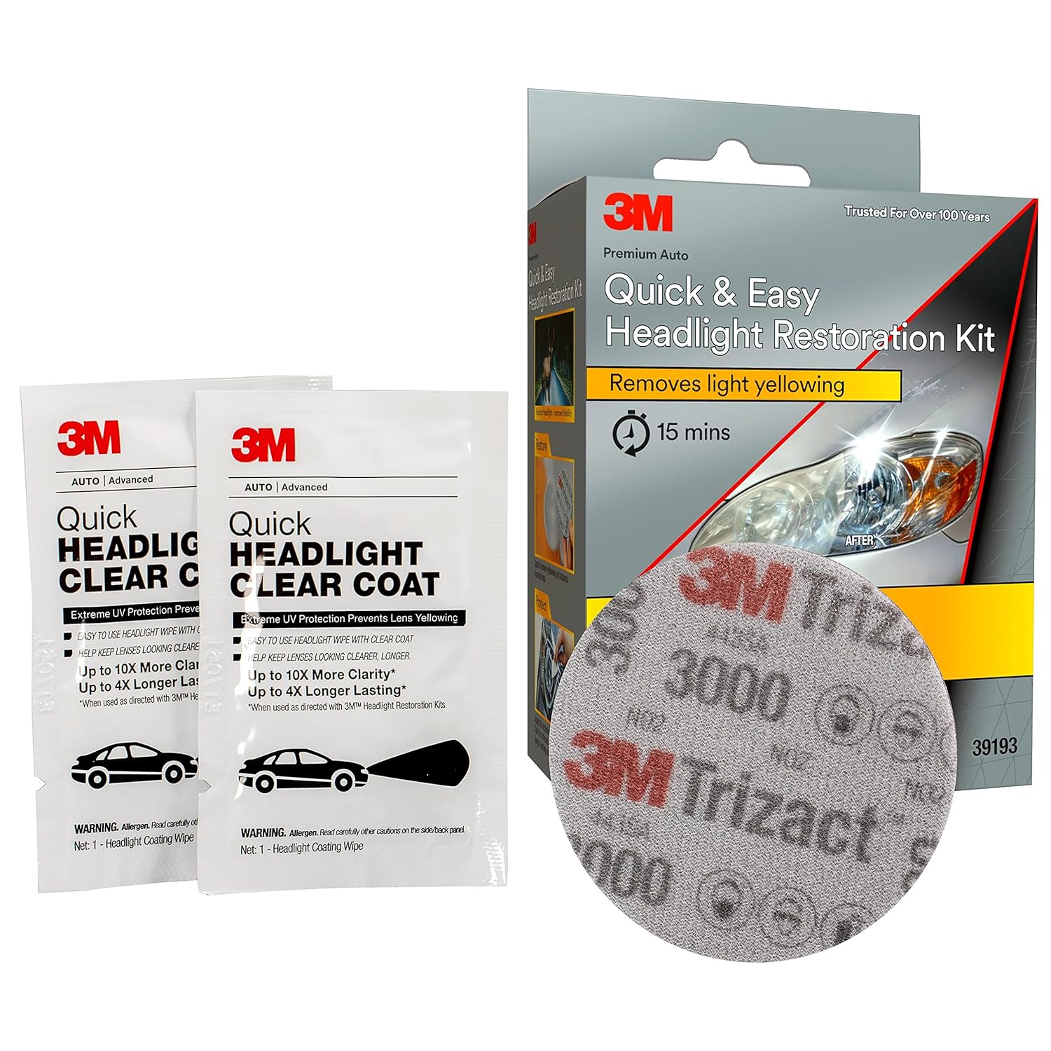 Buy now 3M Quick and Easy Headlight Restoration Kit, Removes Light Yellowing in 15-Minutes, 39193, 1 Kit at indiglob india
