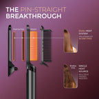 TYMO Flat Iron Hair Straightener Brush 2 in 1, 200M Ions Ceramic Hot Comb | Hair Straighteners for Women, Hair Iron for Anti-Frizz Straights, Waves, Curl, 3X Less Heat Damage, Dual Voltage, Black