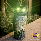 Owlsome Solar Owl with Glowing Eyes, Rotating Head, Hoot Sound, Motion Detector and Silent Mode, Plastic Owl Garden Sculpture, Garden Decoration