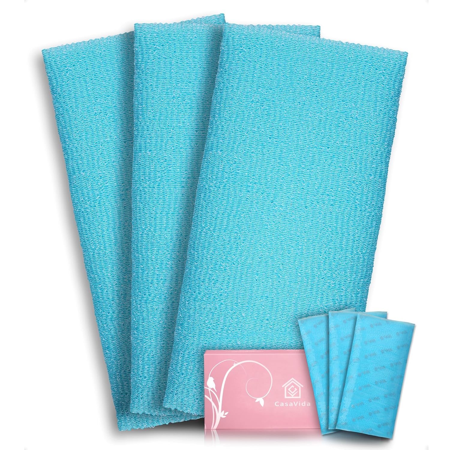 Buy now CASAVIDA Exfoliating Washcloth Back Scrubber for Shower Exfoliating Body Scrubber Japanese Beauty Washcloth African Net Sponge Bath Korean Loofah Towel Wash Cloth Shower Scrub Towel 3 Pack (Pink x 3) Blue x 3 at indiglob india