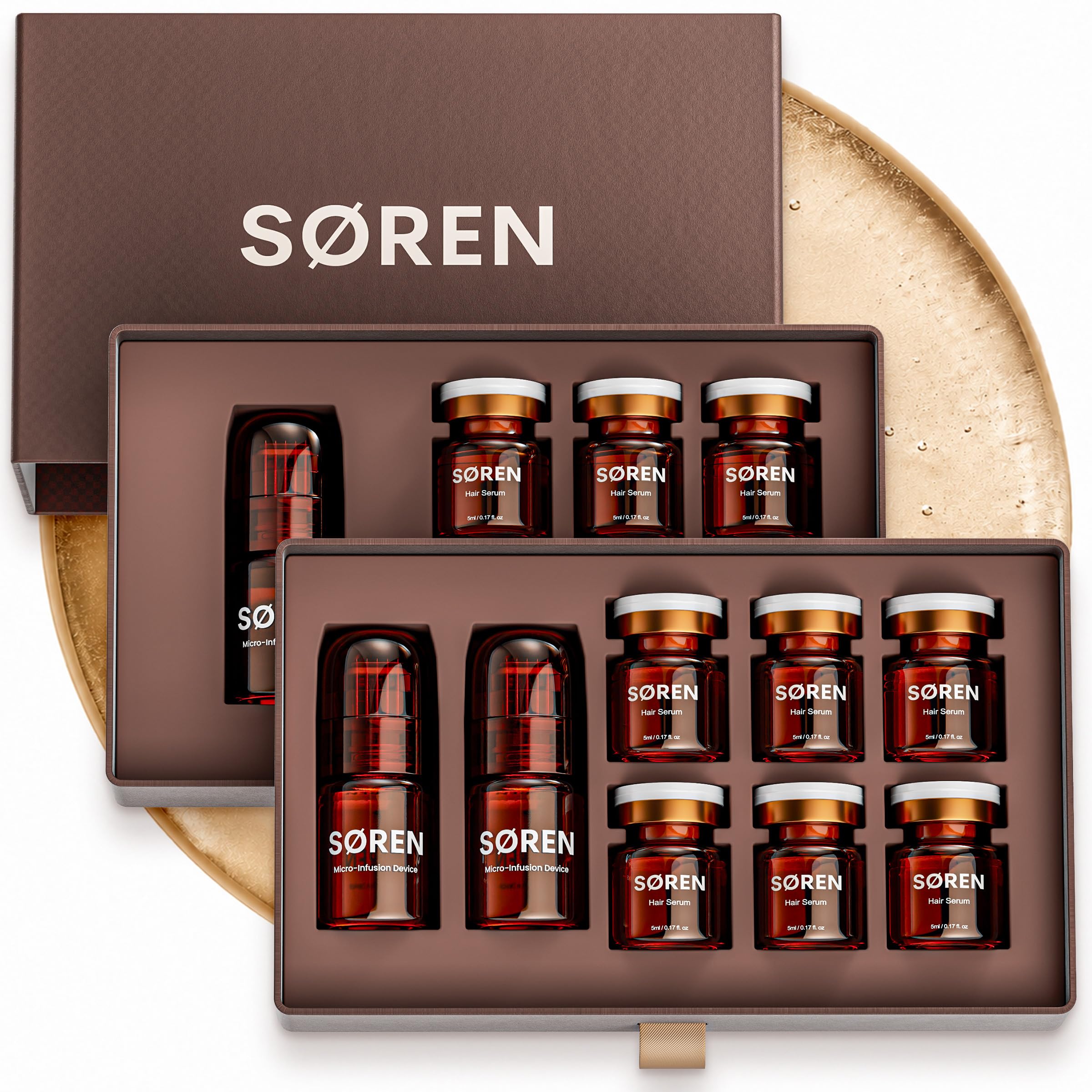 SØREN Micro Infusion Hair Renewal System by SOREN – Saw Palmetto & Peptide Scalp Treatment Kit | Supports Fuller, Thicker-Looking Hair | Gold Microinfuse Applicator | 3 Month Supply