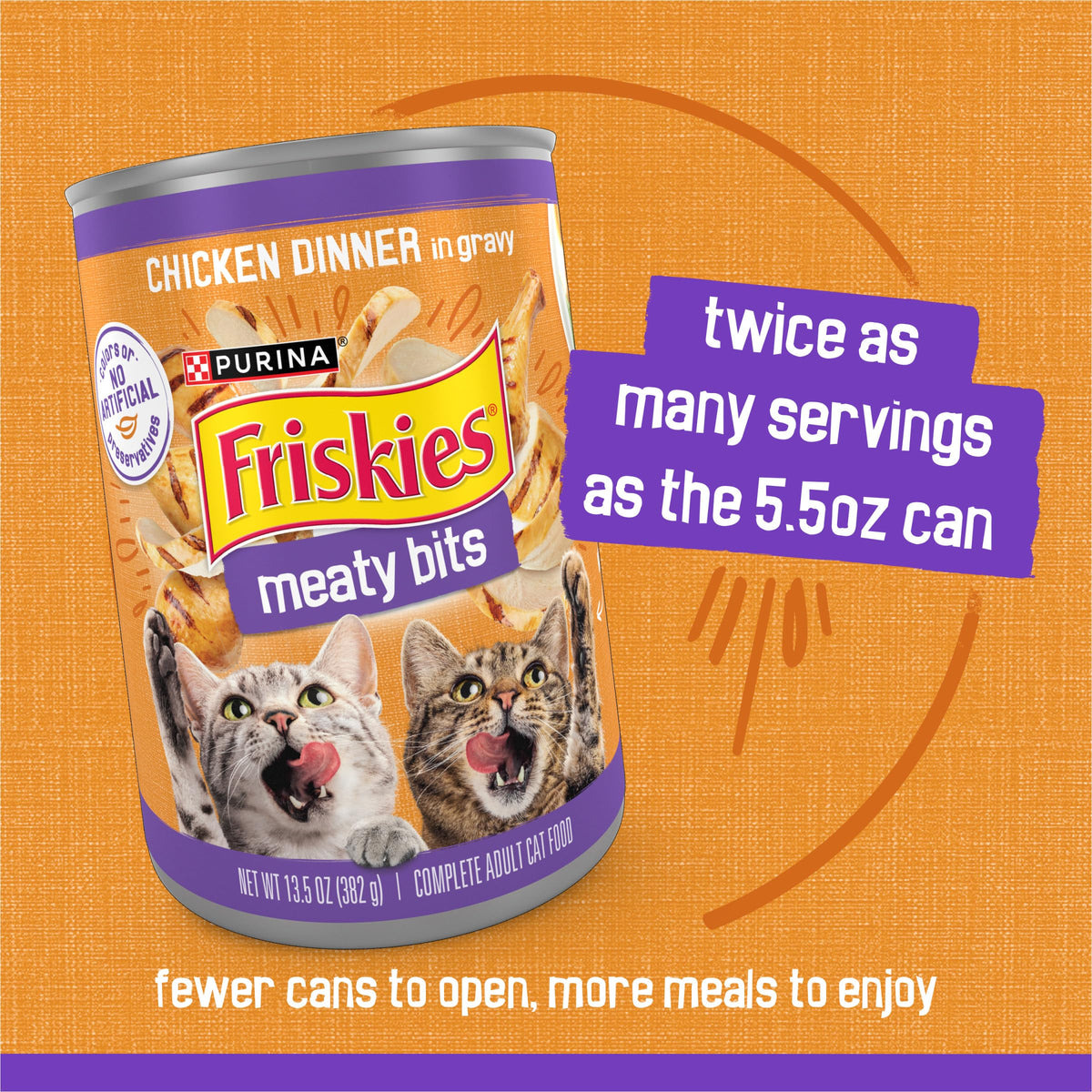 Friskies Purina Meaty Bits Cat Food in Gravy, Chicken Dinner, (12) 13.5 oz