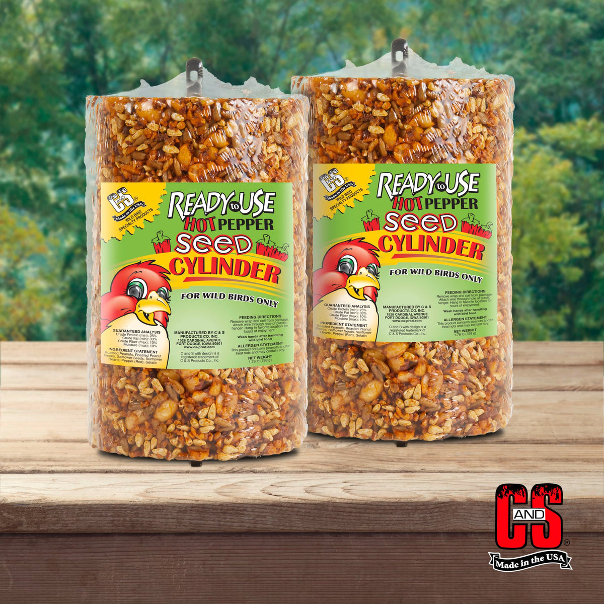 C&S Ready to Use Hot Pepper Bird Seed Cylinder, Spicy Wild Bird Outdoor Feeder with Hanger, 1.76 Pound Cylinder, 2 Pack