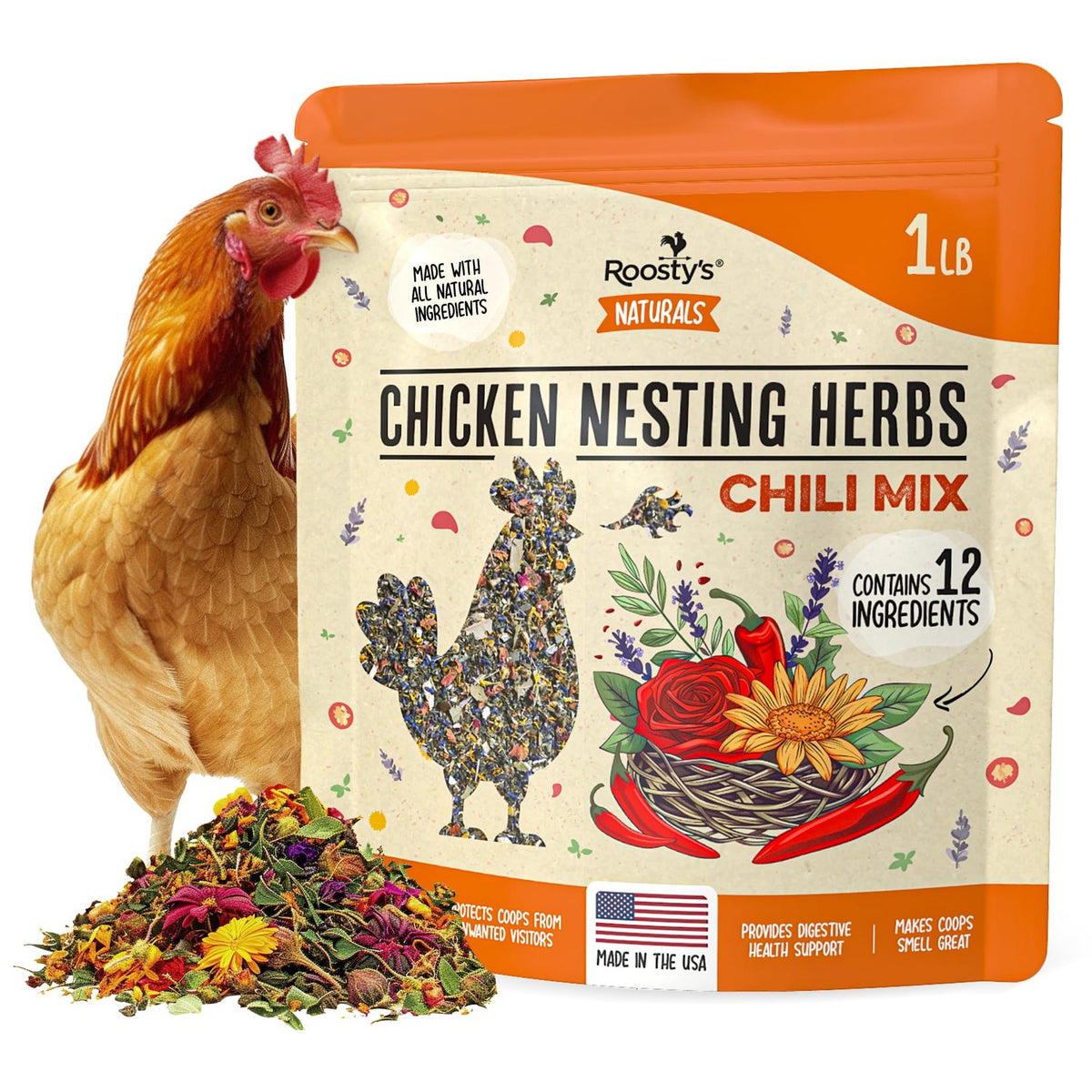 Roosty's Chicken Nesting Herbs Chili Mix, Coop Refresher, 16oz