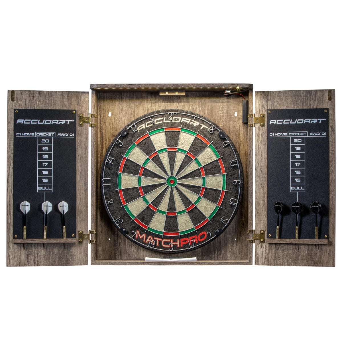 Accudart Match Pro Dartboard Cabinet Set with Auto LED
