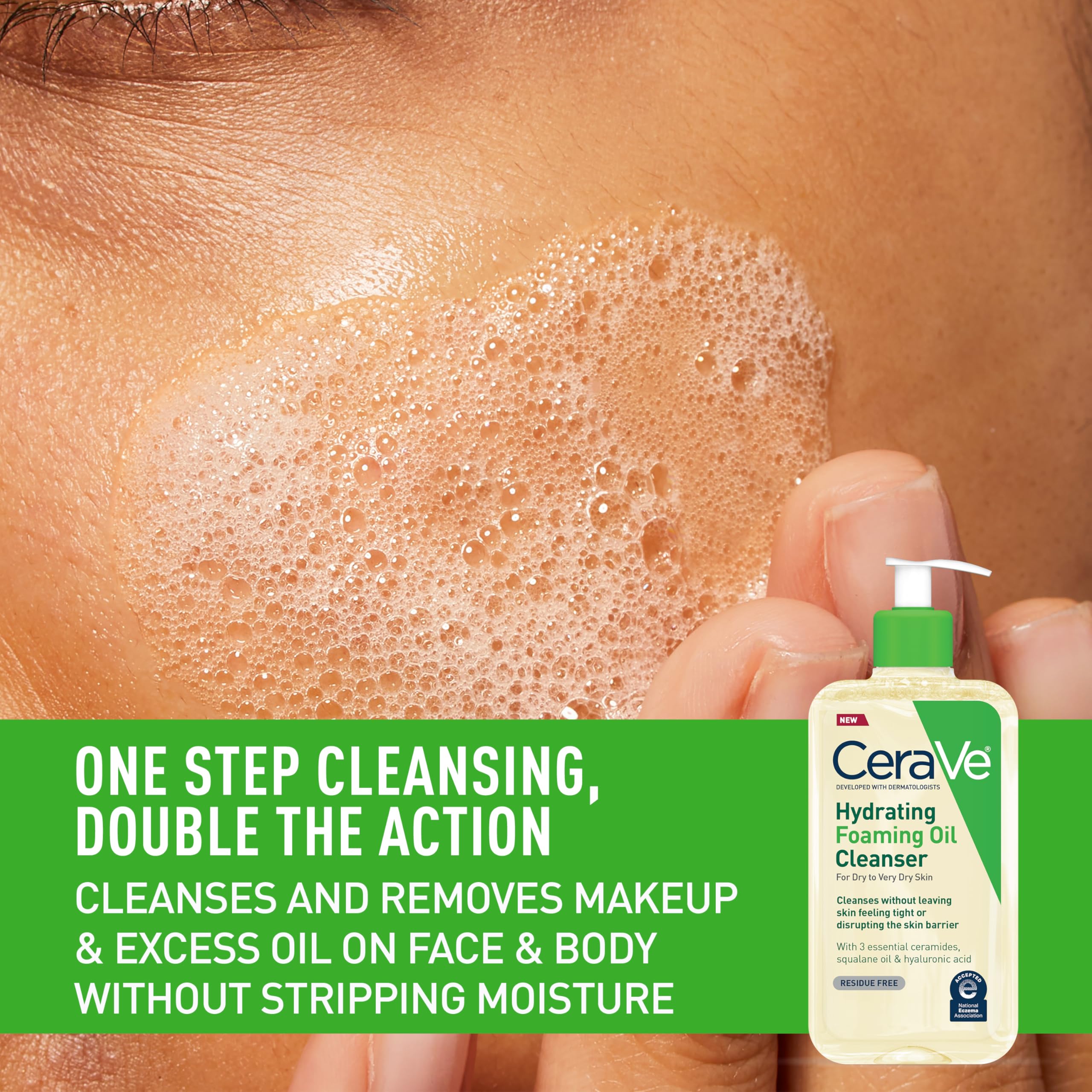 CeraVe Hydrating Foaming Oil Facial Cleanser with Hyaluronic Acid, 19oz | Squalane Face & Body Wash with Double-Cleansing Efficacy Removes Makeup without Residue, For Dry To Very Dry Skin