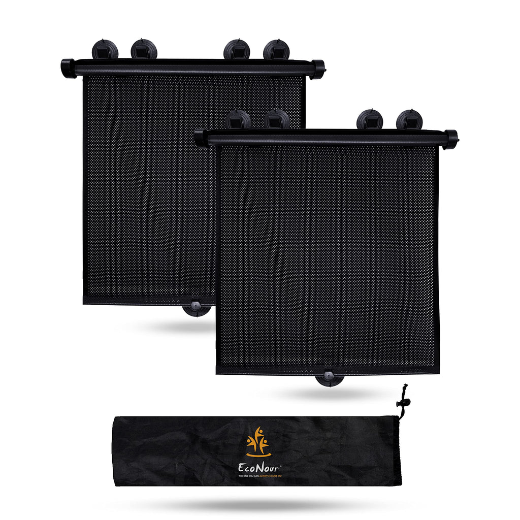 Buy now EcoNour Car Side Window Sun Shade (2 Pack) | Retractable Roller Sunshade for Kids | Baby Car Window Shades for UV and Sun Glare Protection | Baby Travel Accessories (15"x17") at indiglob india