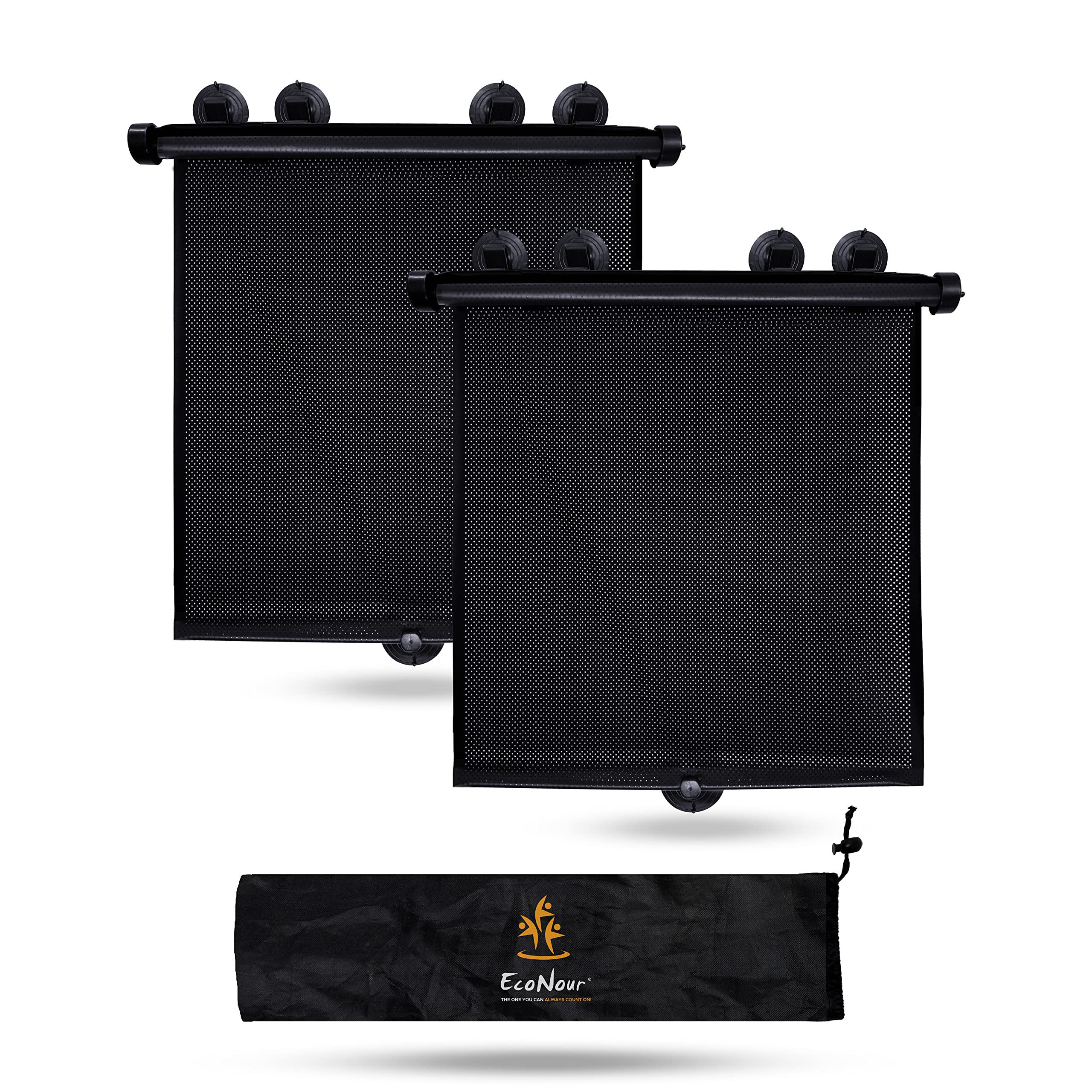 Buy now EcoNour Car Side Window Sun Shade (2 Pack) | Retractable Roller Sunshade for Kids | Baby Car Window Shades for UV and Sun Glare Protection | Baby Travel Accessories (15"x17") at indiglob india