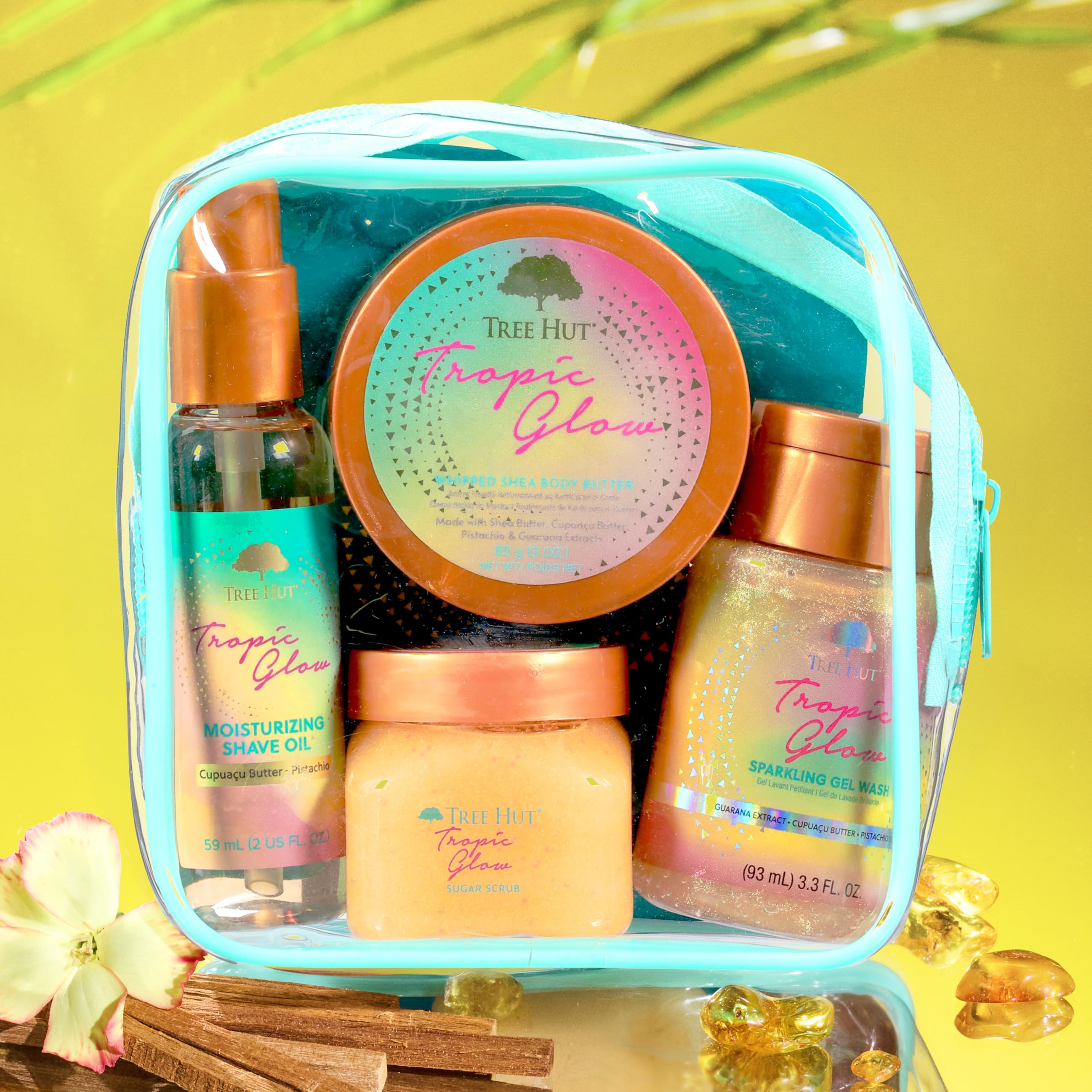 Tree Hut Everything Shower Gift Set, Tropic Glow | Exfoliating Body Scrub, Body Wash, Shave Oil & Body Butter, Self Care Gift Set, Hydrating & Moisturizing with Shea Butter