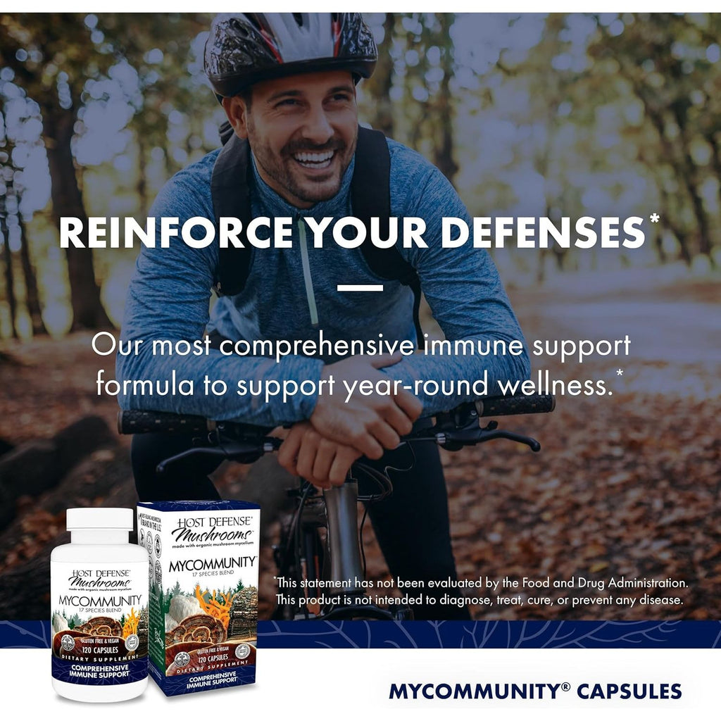 Buy now Host Defense MyCommunity Capsules - 17 Species Blend Mushroom Supplement for Immune Support - Herbal Aid with Lion's Mane, Reishi. Chaga, Cordyceps, Turkey Tail & More - 120 Capsules (60 Servings)* at indiglob india
