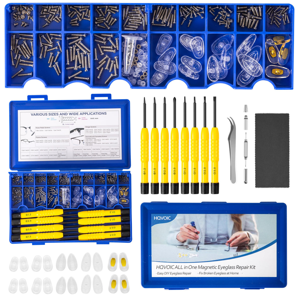 Upgraded All-in-One Magnetic Eyeglass Repair Tool Kit with Screws, Glasses Fixing Kit with Precision Screwdriver Set, Eyeglass Nose Pads and Tweezer for Travel, Gift, Christmas