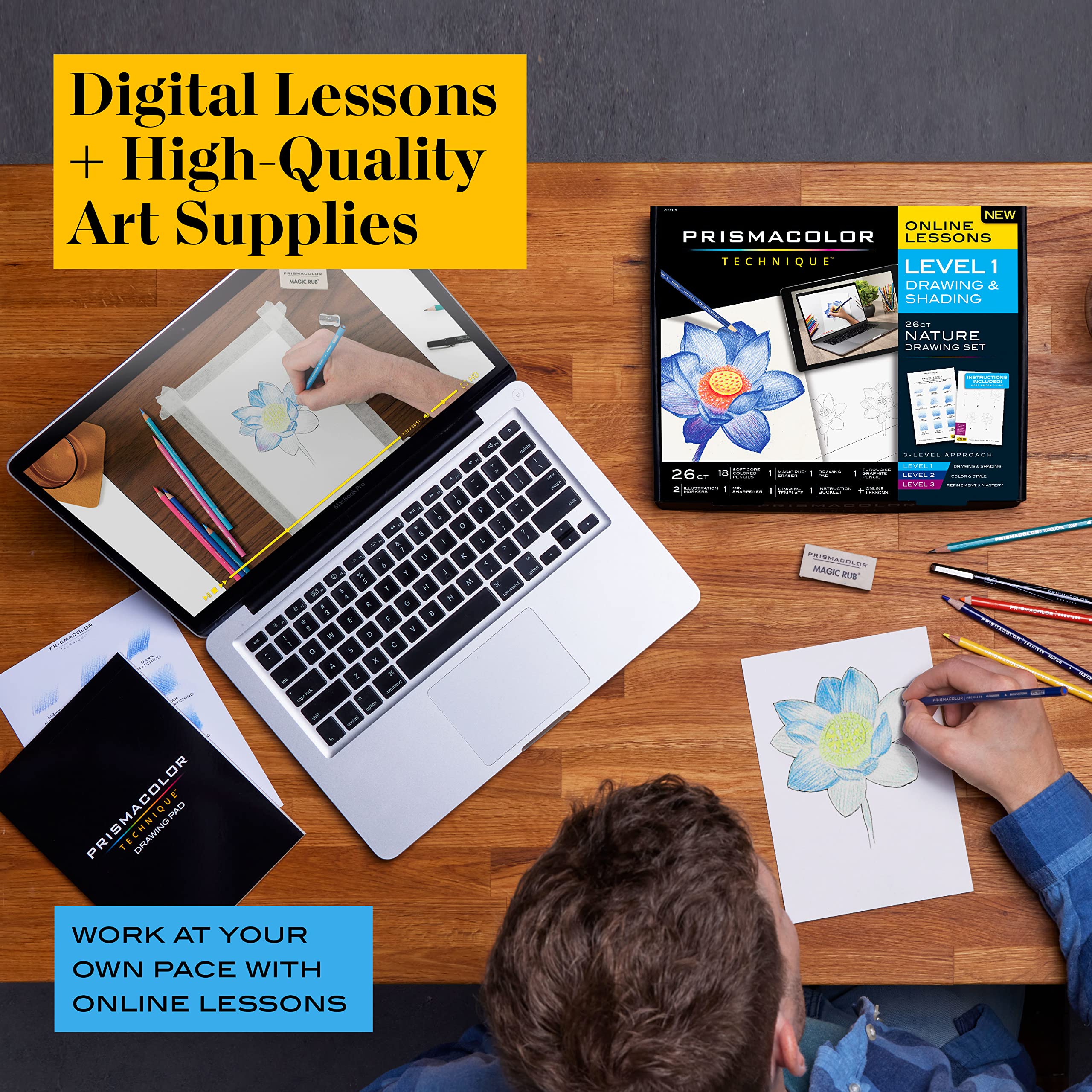 Buy now Prismacolor Technique Art Supplies and Digital Art Lessons Nature Drawing Set Level 1 Learn to Draw with Colored Pencils Graphite Pencils and More Flower Drawing 26 Count at indiglob india