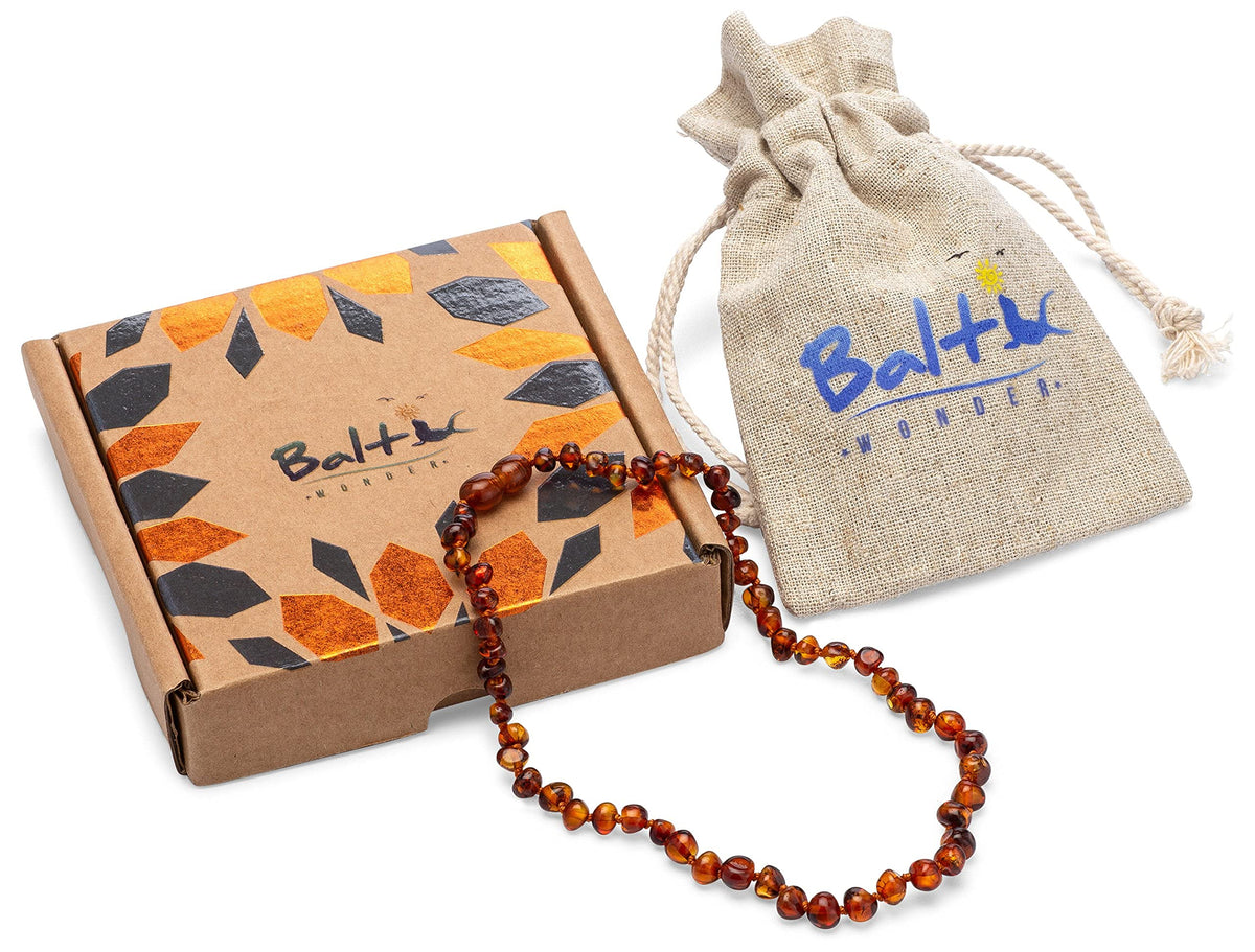 Baltic Amber Necklace - Authentic Cognac Baroque - Natural Comfort - 12.5 Inch - Screw Clasp
