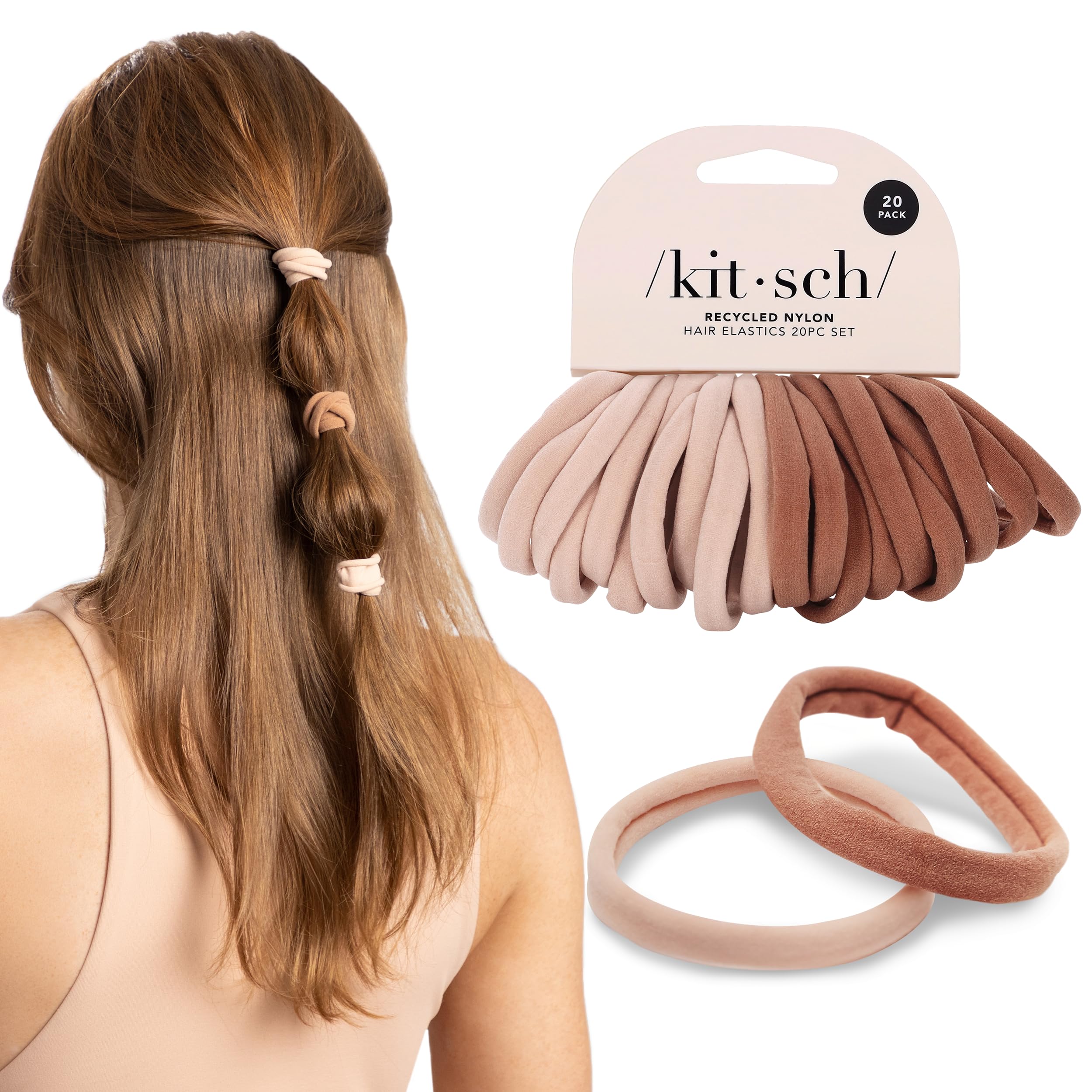 Buy now Kitsch Black Hair Ties No Damage - Strong, Stretchy Hair Bands | Soft Nylon Ponytail Holders, Snag-Free Rubber Bands, Perfect for Updos & Braids | Ideal Gifts for Women - Black, 6pcs at indiglob india
