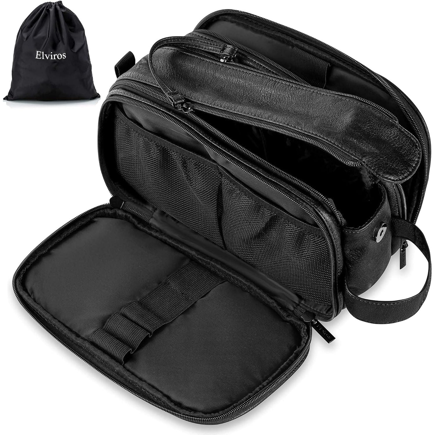 Buy now Elviros Toiletry Bag for Men, Large Travel Shaving Dopp Kit Water-resistant Bathroom Toiletries Organizer PU Leather Cosmetic Bags Medium (Pack of 1) Black at indiglob india