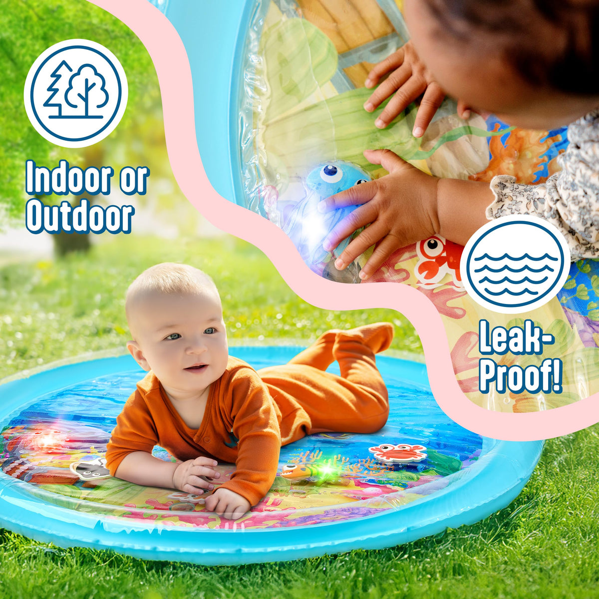 SplashEZ Lights Up Tummy Time Water Mat for Babies, 30" X-Large