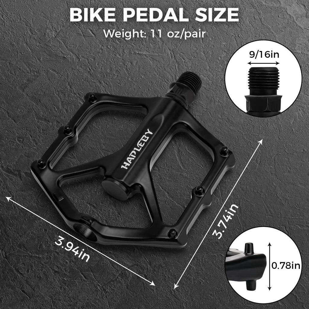 Hapleby Premium Bike Pedals of 9/16 Inch, Professional Mountain and Road Bike Flat Pedal with 2 Sealed Bearings, Wide Paltform and Lightweight of Bicycle Pedals, Come with Pedal Wrench 1PCs