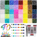 50000+Pcs Rhinestones for Bedazzling Kit 3mm Gems Bedazzler Set | 40 Colors Flat Back Resin Jelly Bedazzled Kits with 3Pcs 10ml B7000 Jewelry Glue for Book Diamond Nail Art, Multicolor