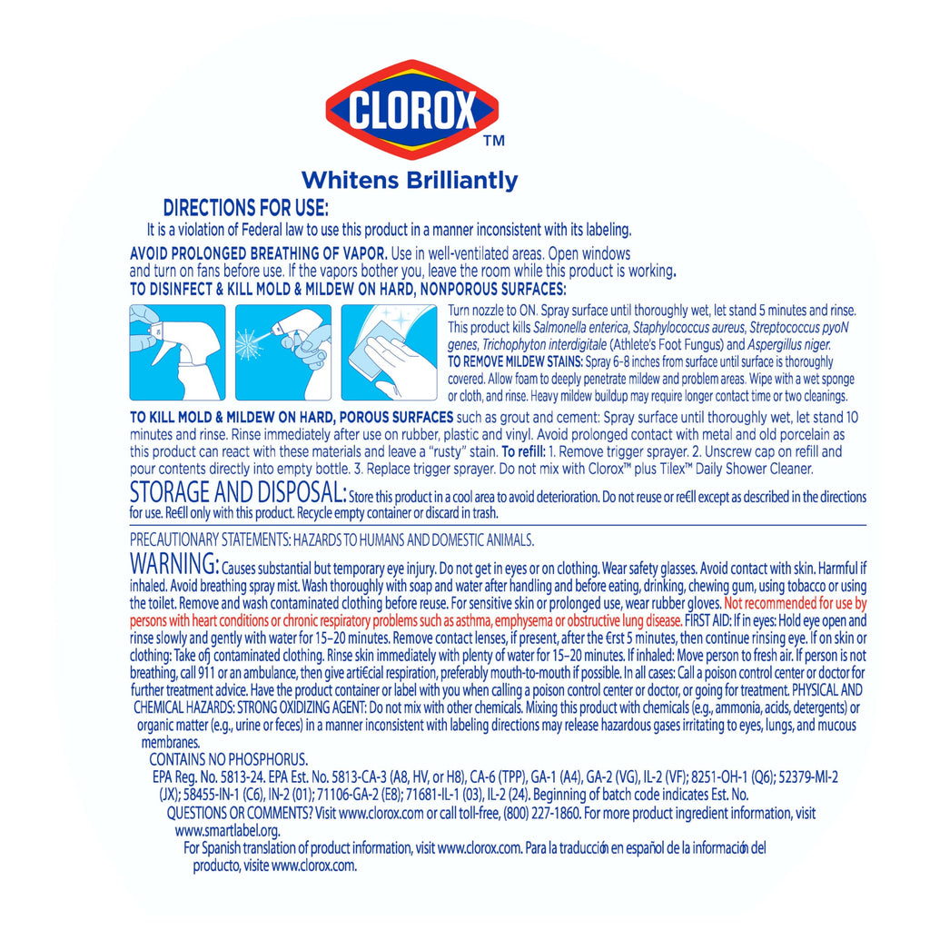 Buy now Clorox Plus Tilex Mold and Mildew Remover with Bleach, Spray Bottle, 32 Fluid Ounces, Unscented, Pack of 3 at indiglob india