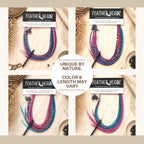 Four packs of vibrant hair extensions in varying colors and lengths, showcasing professional quality and original branding.