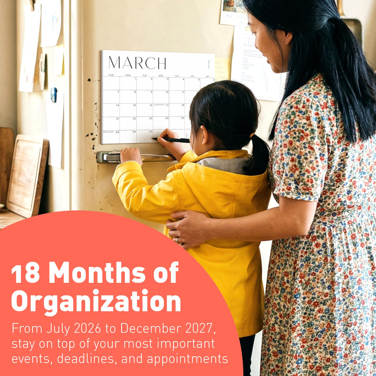 S&O Simple Magnetic Fridge Calendar from July 2026-December 2027 - Tear-Off Refrigerator Calendar to Track Events & Appointments - 18 Month Magnetic Planner for Fridge for Easy Planning-8"x10”in