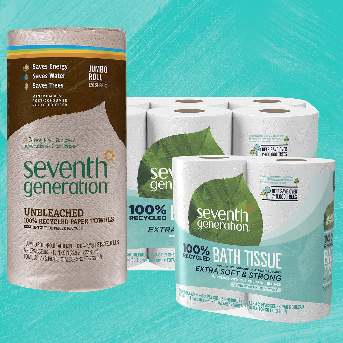 Seventh Generation Bath Tissue Toilet Paper Chlorine Free 2 Ply Toilet Paper 100% Recycled Paper 4 Count (Pack of 1)