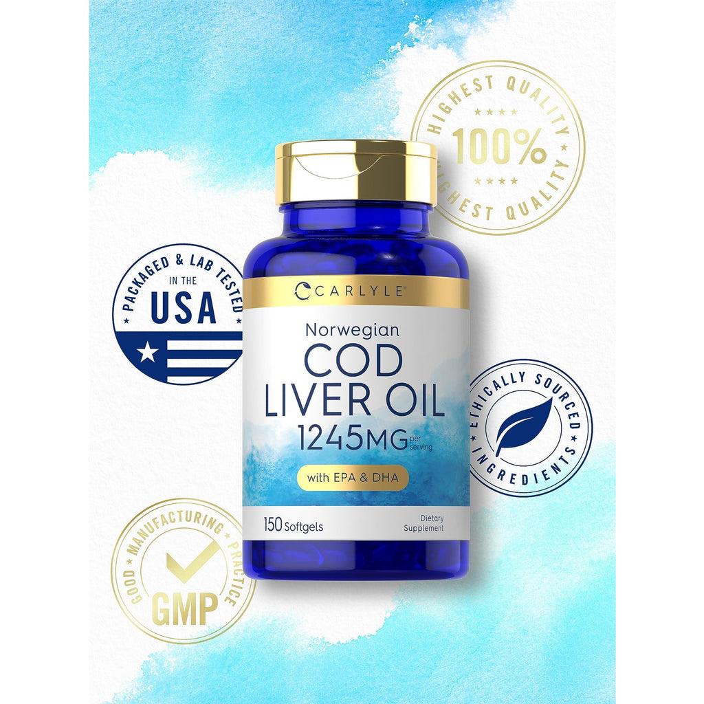 Carlyle Norwegian Cod Liver Oil | with EPA & DHA | 1245mg | 150 Softgels