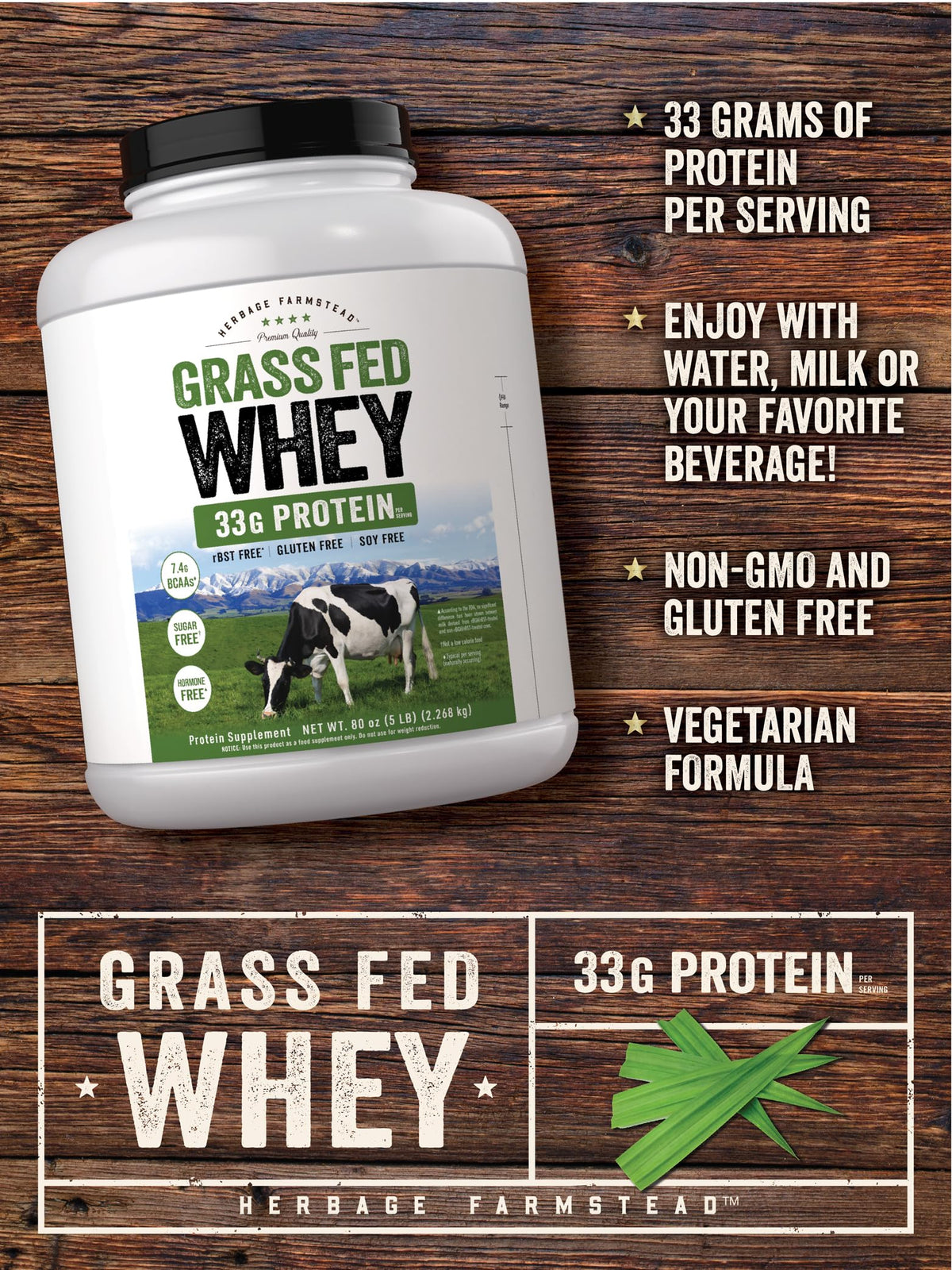 Carlyle Grass Fed Whey Protein Powder | 5lb (80 oz) | Unflavored
