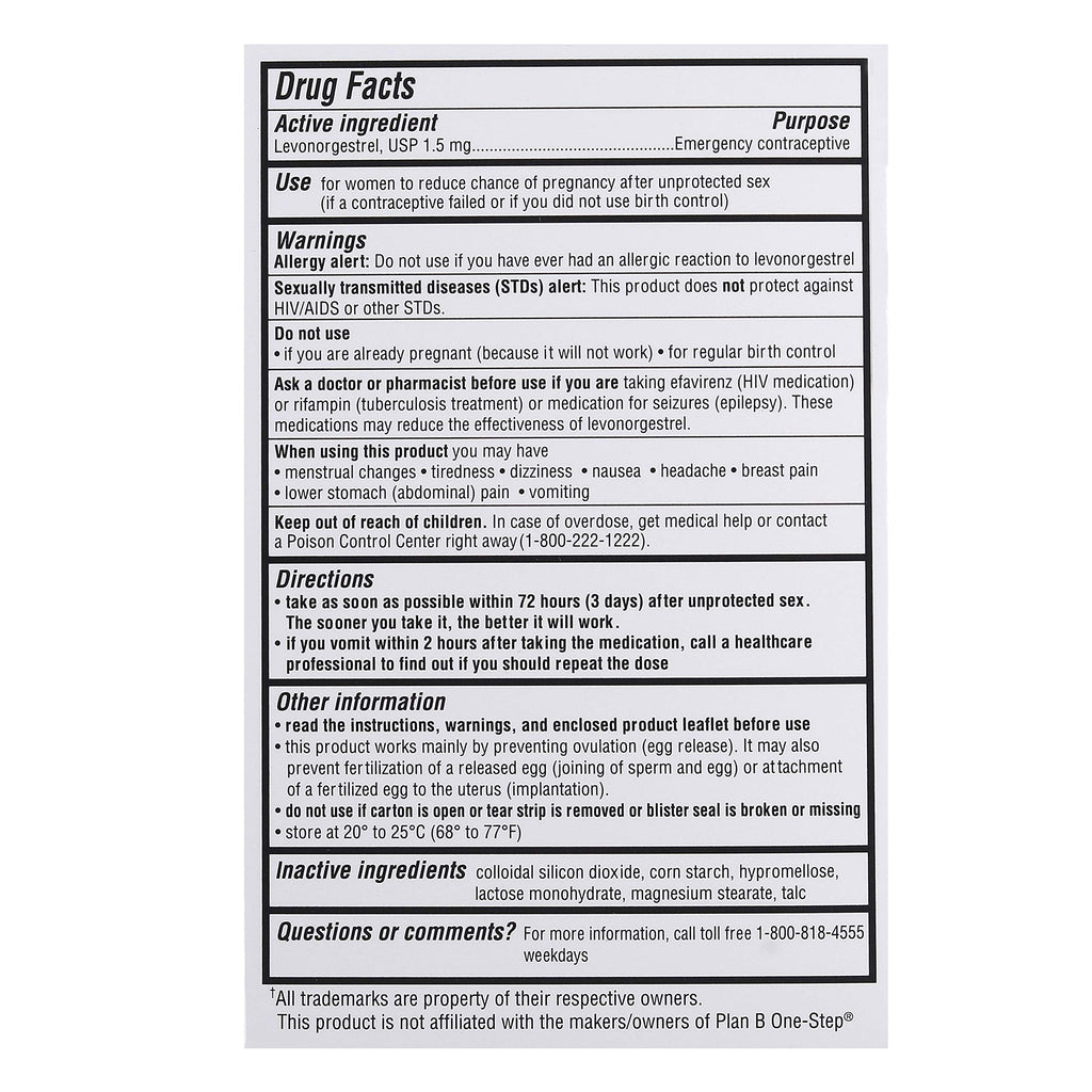 Ohm My Choice Emergency Contraceptive Pill Levonorgestrel 1.5mg