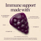 Nature's Way Sambucus Elderberry Gummies for Immune Support* Ages 4+, 60 ct | Immune Gummy with Black Elderberry Extract, Vitamin C, D3, Zinc, and Superfood Antioxidants*, Adults & Kids Ages 4+