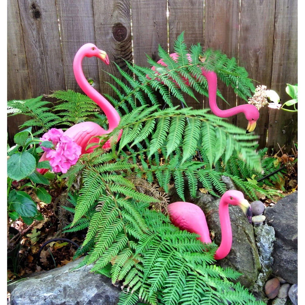 Buy now GIFTEXPRESS Pink Flamingos Yard Decorations - 4 Pack Small 14" Tall Plastic Flamingo Statue w/Metal Stakes - Lawn Ornaments & Garden Decor for Outdoor Parties at indiglob india