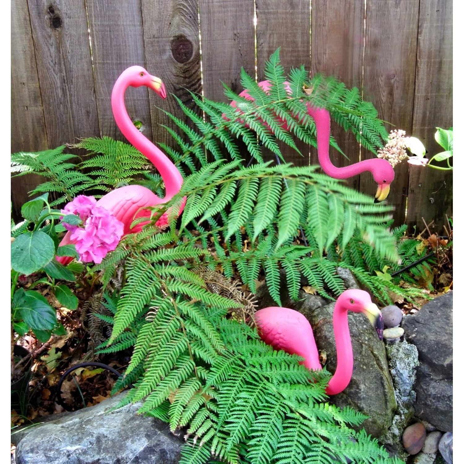 Buy now GIFTEXPRESS Pink Flamingos Yard Decorations - 4 Pack Small 14" Tall Plastic Flamingo Statue w/Metal Stakes - Lawn Ornaments & Garden Decor for Outdoor Parties at indiglob india