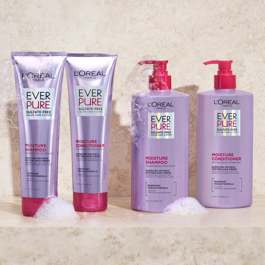 L'Oreal Paris EverPure Moisture Shampoo and Conditioner Set, Sulfate-Free Hair Care for Dry or Color-Treated Hair with Rosemary Botanicals, 17 Fl Oz Set