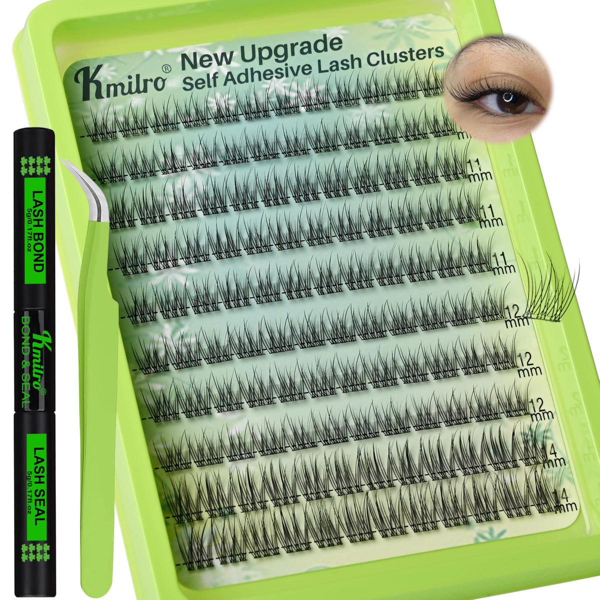 Self Adhesive Eyelashes, 120Pcs Self Adhesive Lash Clusters Pre Glued Lashes No Glue Needed Press on Lashes Wispy Natural Look Reusable with Glue Tweezer Kit 10-14mm Mixed Waterproof Individual Lashes