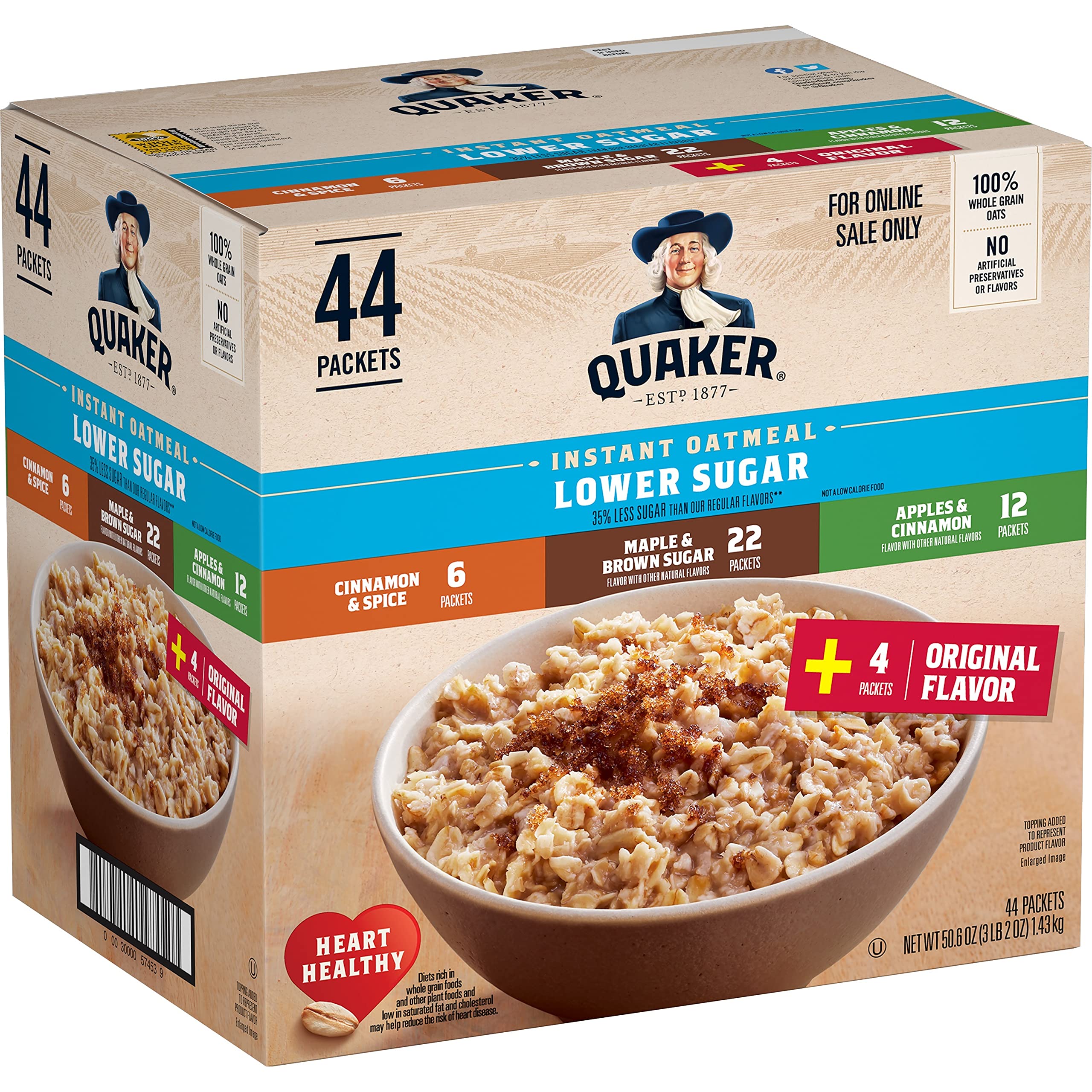 Buy now Quaker Instant Oatmeal Fruit & Cream Variety Pack, Single Serve Packets, (44 Pack) 4 Flavor Variety Pack - 35% Less Sugar at indiglob india