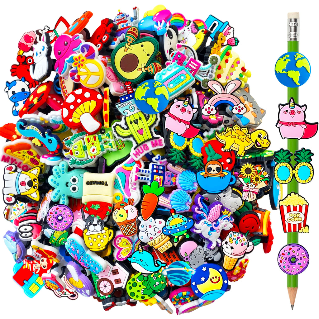 100 Pcs Cute Pencil Topper Decor,Mixed Different Style Lovely Pencil Clips