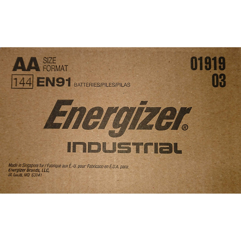 Energizer EN91 Industrial Alkaline Batteries, AA (Box of 144 Batteries) - Made in The USA or Singapore