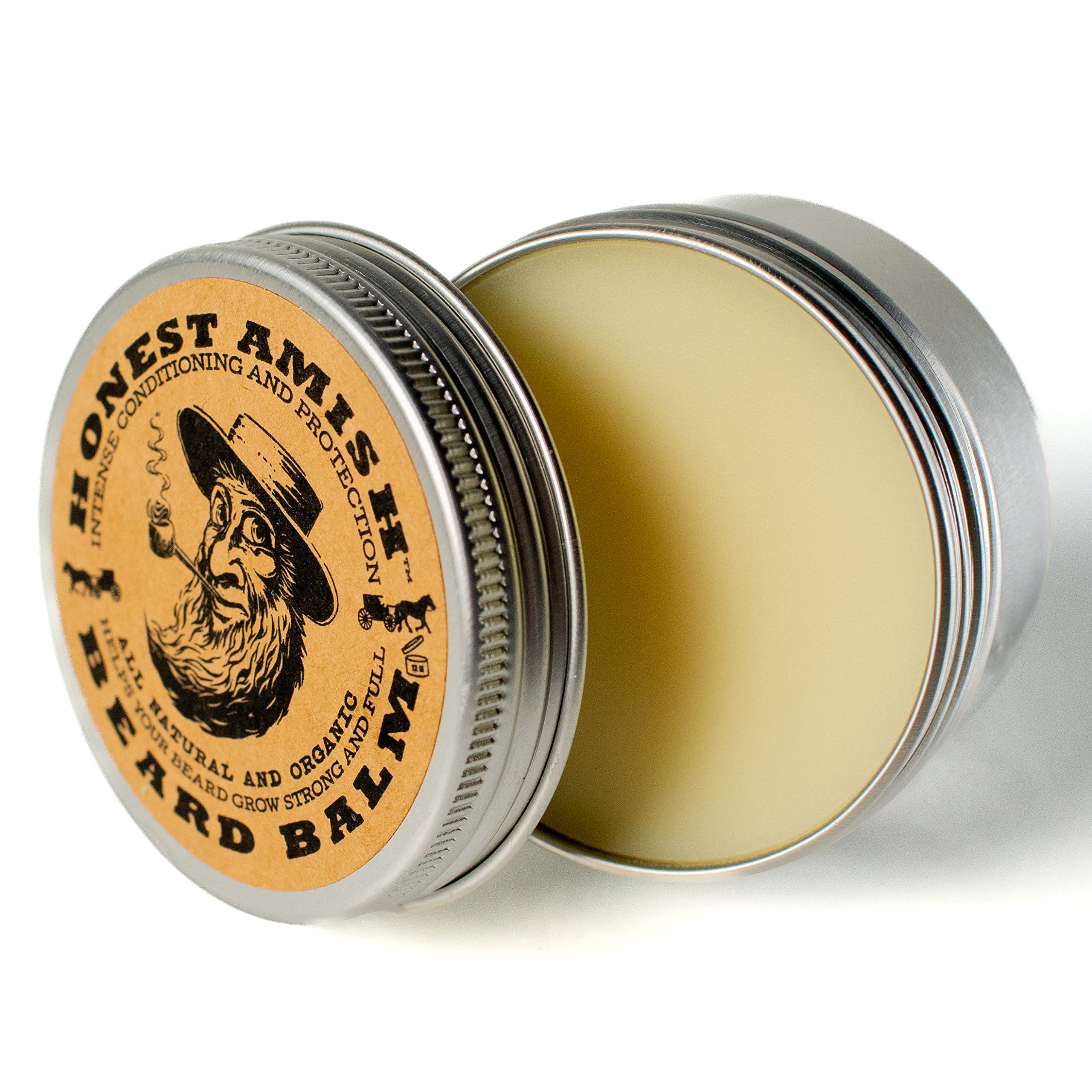 Honest Amish Beard Balm Leave-in Conditioner - Made with only Natural and Organic Ingredients - 2 Ounce Tin | Shea Butter, Coconut Oil & Argan Oil Blend Softens and Conditions for Smoother Daily Beard Styling