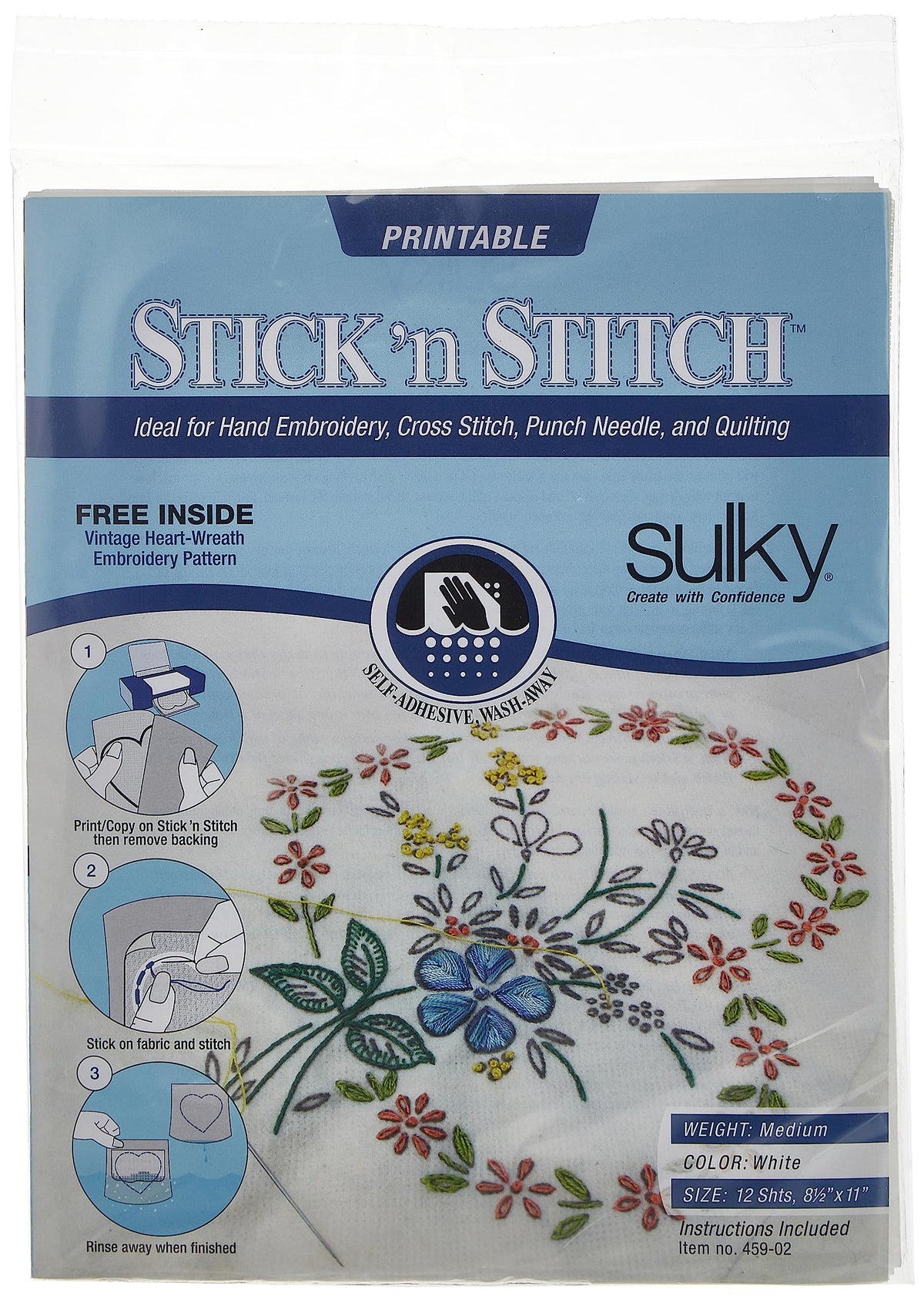 Sulky Stick 'n Stitch Printable Sheets 12/Pkg-White, 8.5"x11"