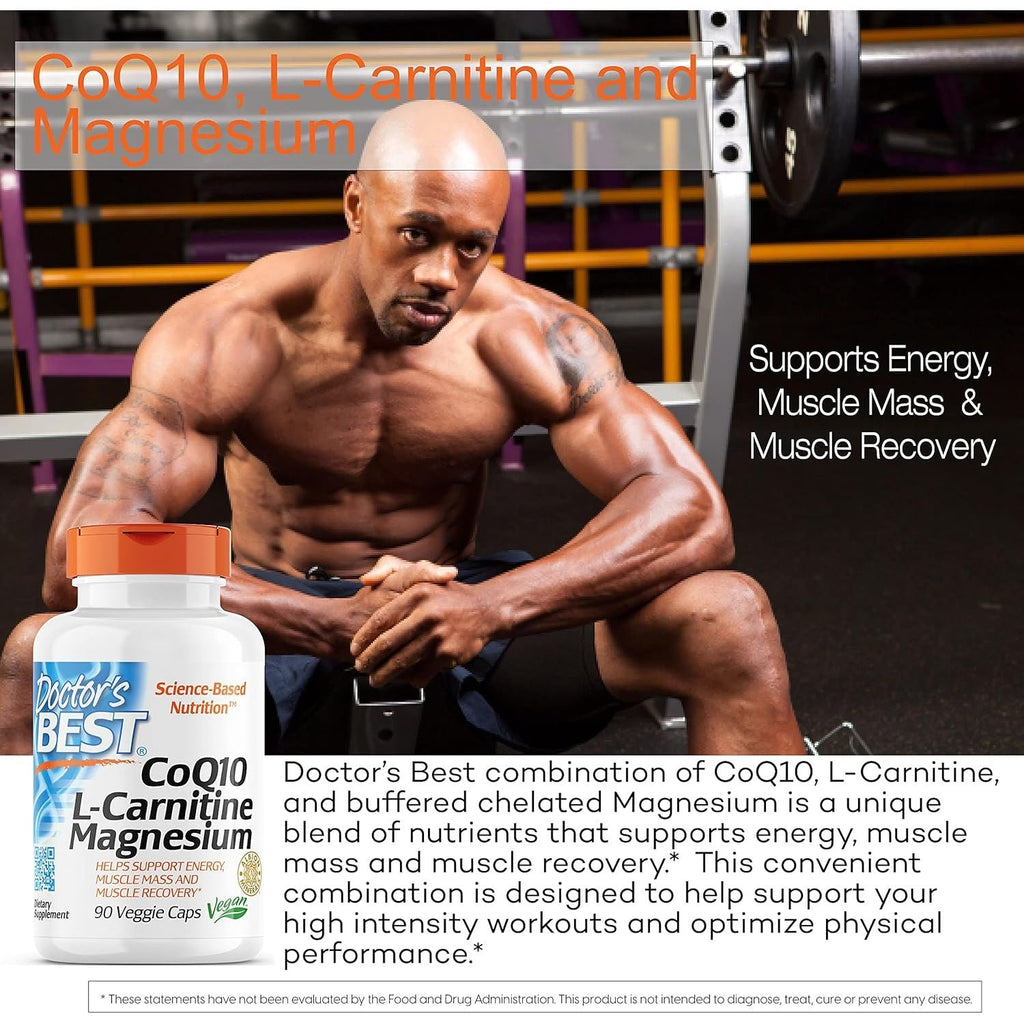 Buy now Doctor's Best Coq10/l-Carnitine/Magnesium Unique Blend, Supports Energy, Muscle Mass & Muscle Recovery, Veggie Caps, 90Count at indiglob india