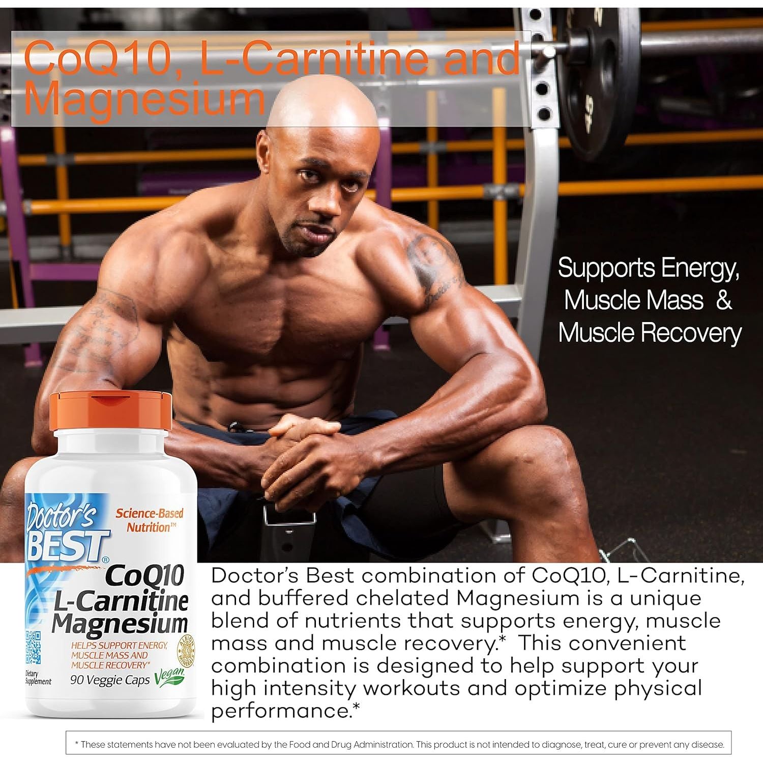 Buy now Doctor's Best Coq10/l-Carnitine/Magnesium Unique Blend, Supports Energy, Muscle Mass & Muscle Recovery, Veggie Caps, 90Count at indiglob india