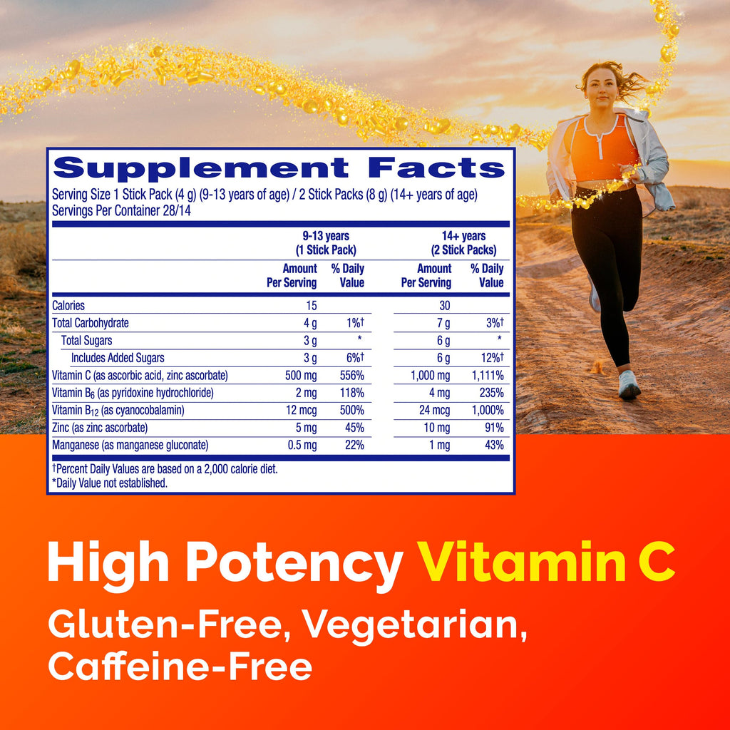 Emergen-C Vitamin C 500mg, Immune Support Crystals, Orange, 56 Packets | High Potency Vitamin C, B Vitamins for Energy, Zinc and Manganese, No Water Needed, Easy Pouch Format