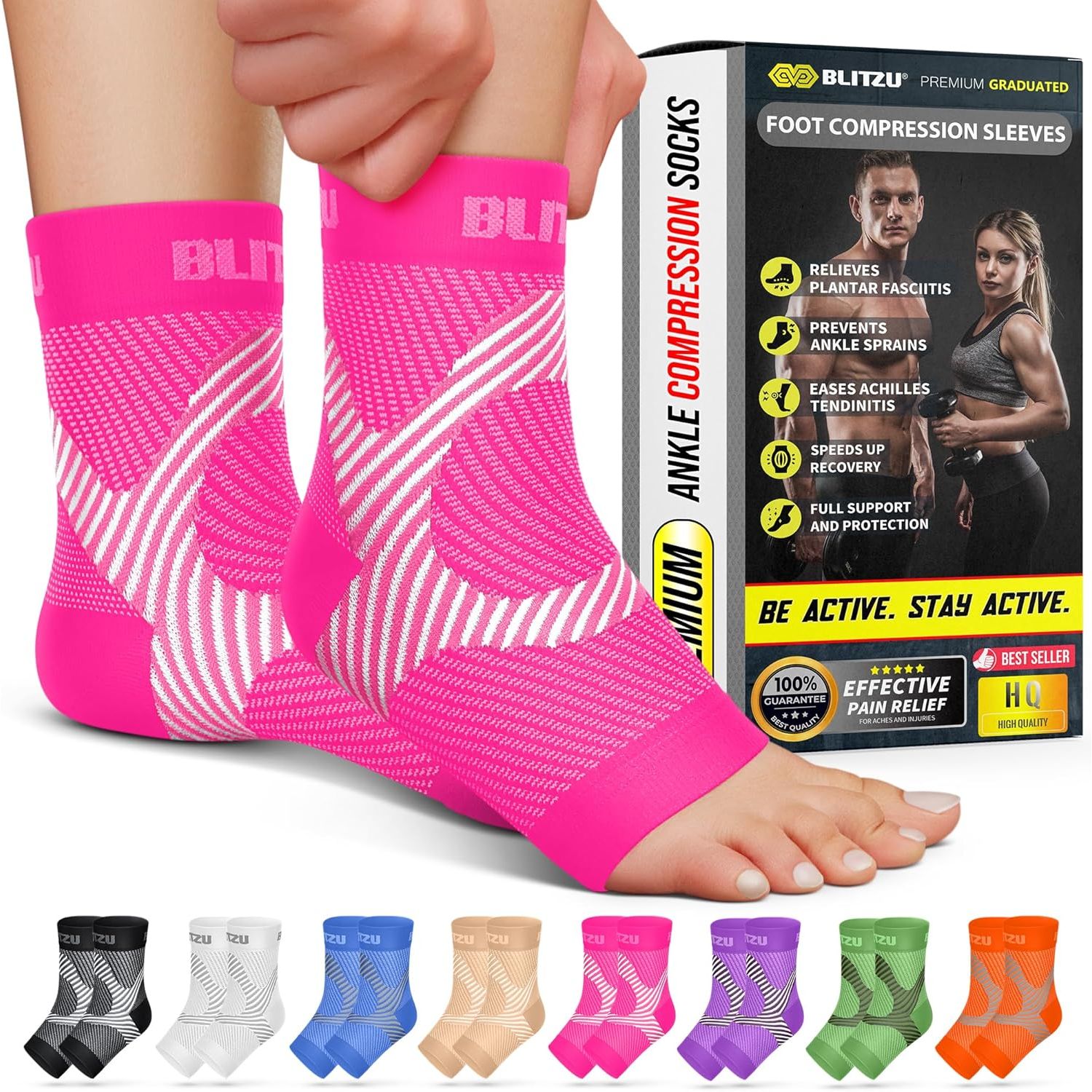 Buy now BLITZU Foot Compression Sleeve Plantar Fasciitis Relief Socks Women Ankle Sleeve Support Foot Support for Pain Compression Socks Black XXL 2X-Large (1 Pair) Pink at indiglob india