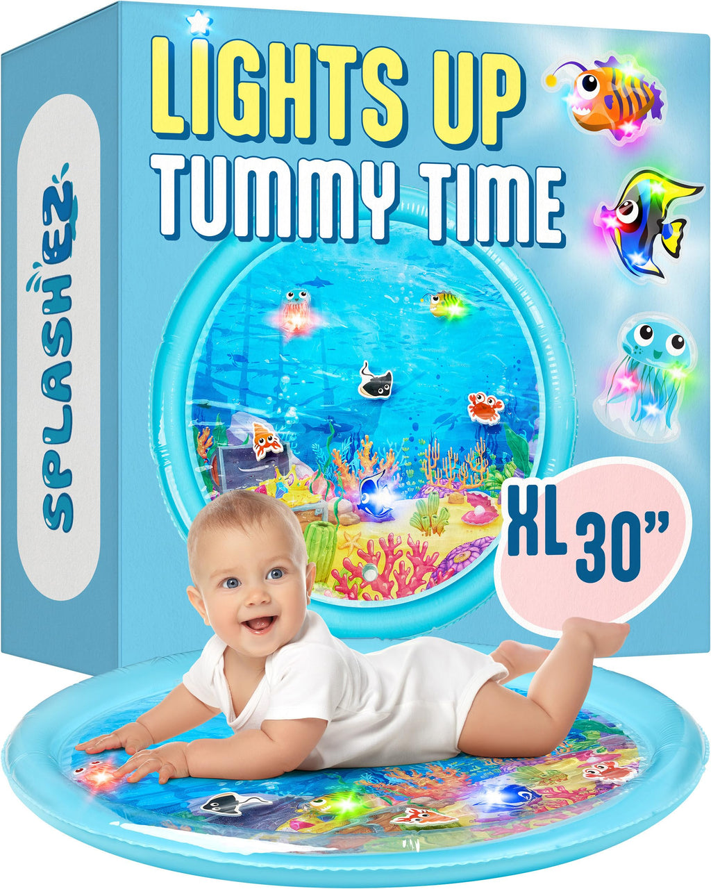 SplashEZ Lights Up Tummy Time Water Mat for Babies, 30" X-Large