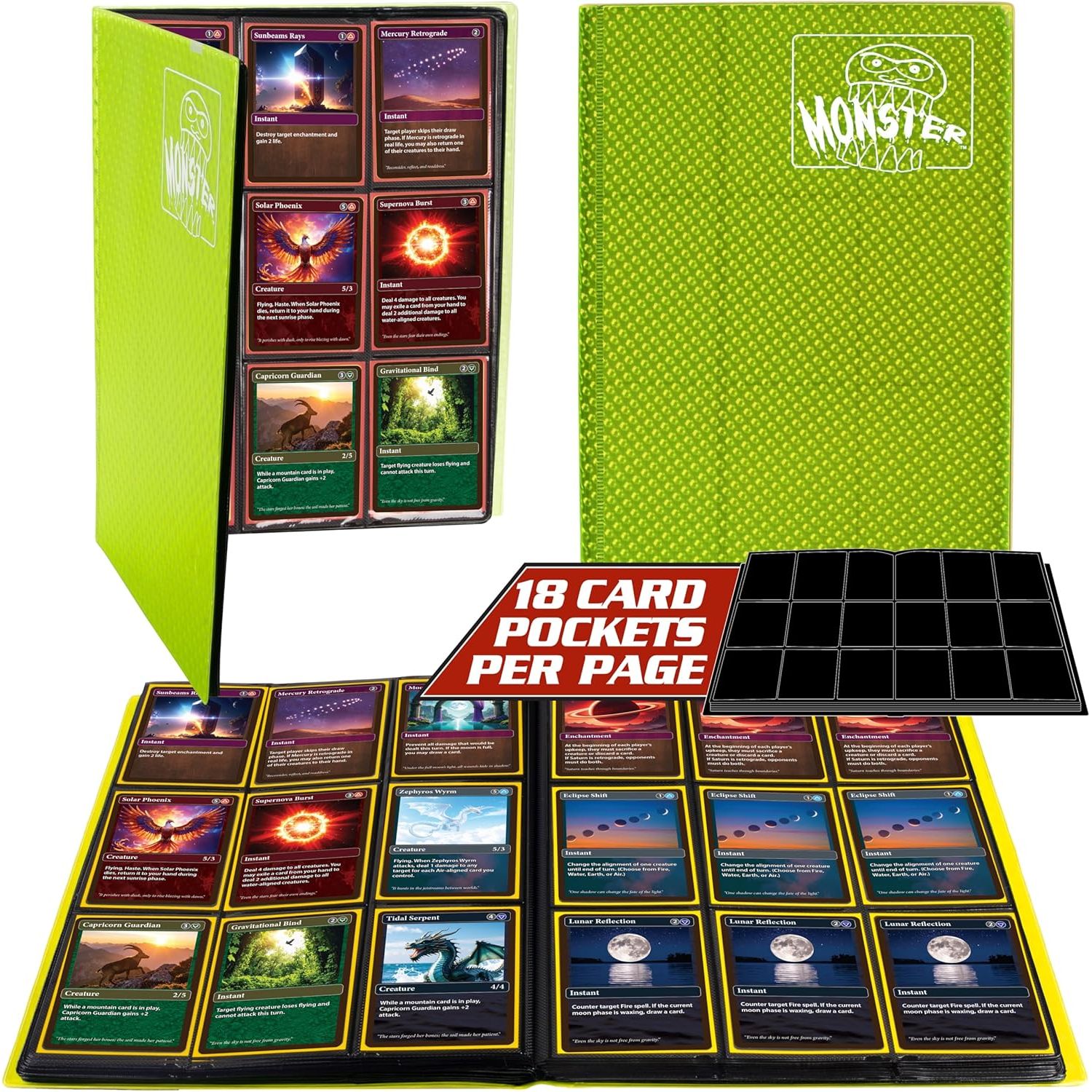Buy now 9 Pocket Trading Card Binder- Holofoil Pink Album w Side Loading Pockets, AntiTheft Anti-Drop- TCG Collector Storage Organizer for 360 Cards-Compatible with Pokémon, Yu-Gi-Oh!, MTG Magic The Gathering Holofoil Yellow at indiglob india